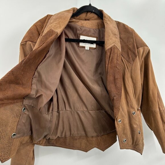 CHIA Vintage Brown Leather Dolman Sleeve Shoulder Pad Cropped Jacket Size XS - Picture 7 of 9
